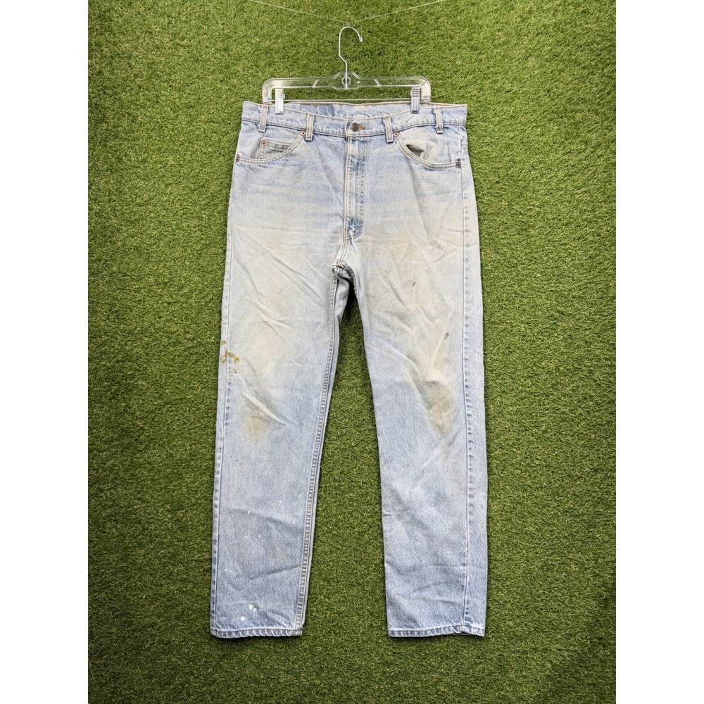 Vintage Levis 505 Jeans Mens 38x32 Straight Orange Tab 90s USA Made Light Wash
